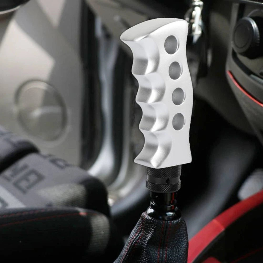 Universal V2 Slotted Pistol Grip Manual Gear Shift Knob - Silver