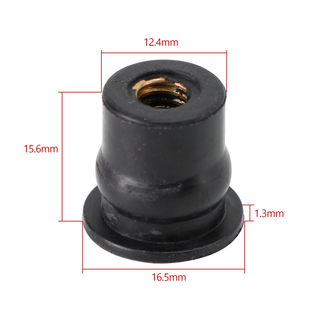 10X Screen & Fairing Rubber Well Nut M6 Brass Wellnuts 6mm for Motorcycle