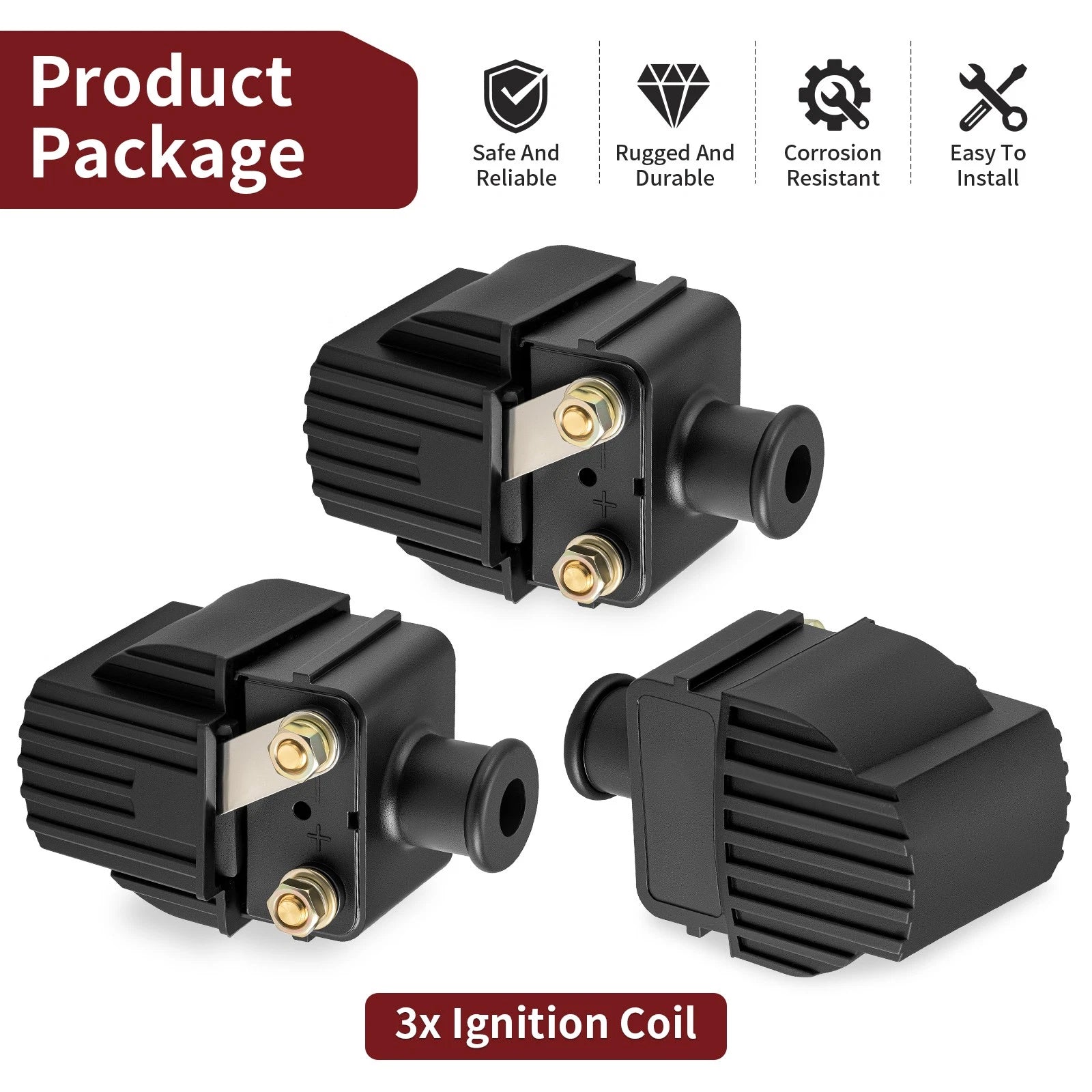 3 Pack Ignition Coil for Mercury Mariner 50-90 HP (1990–2006) 339-832757A4