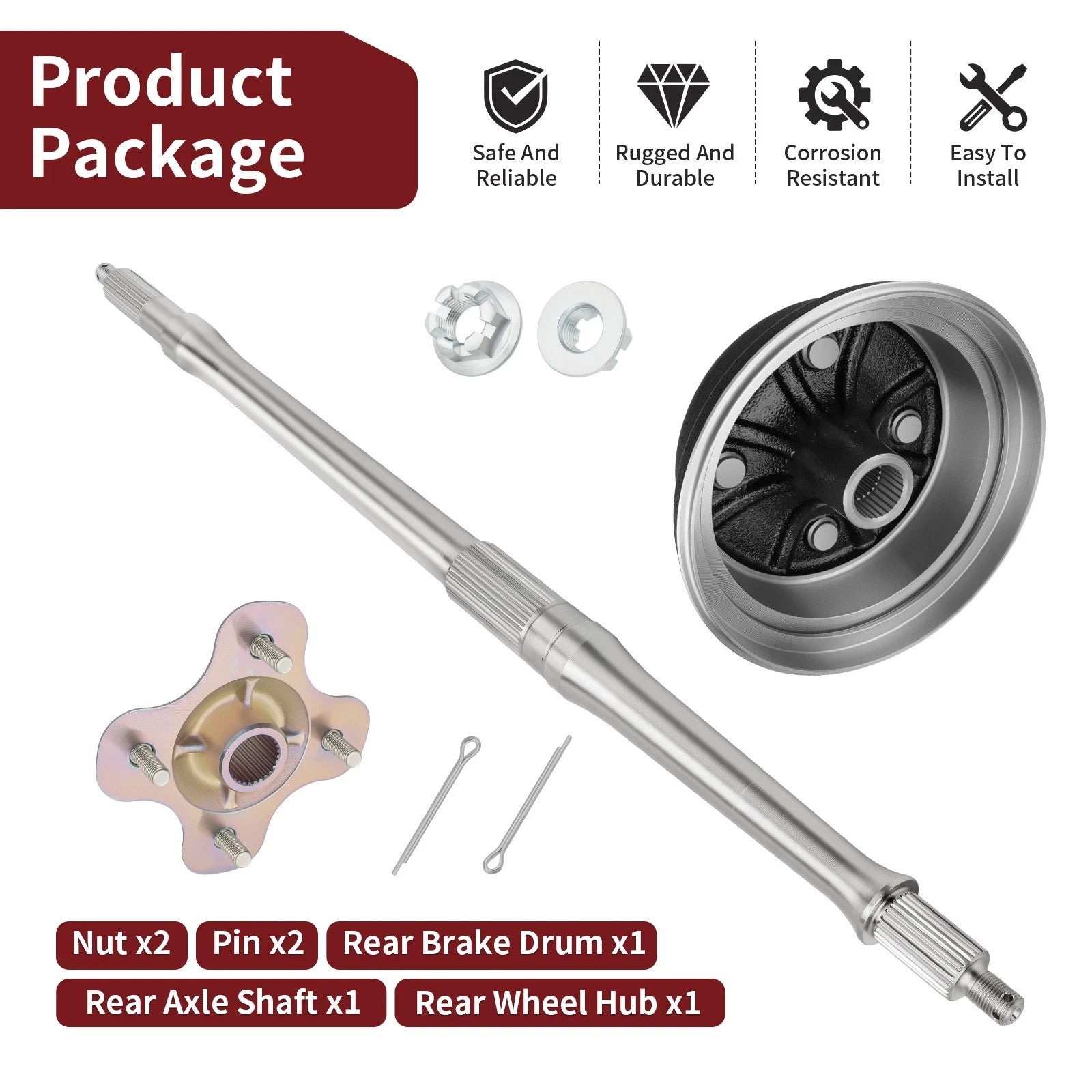 Rear Axle Shaft & Brake Drum for Yamaha Big Bear 350 YFM350FW (1997–1999)