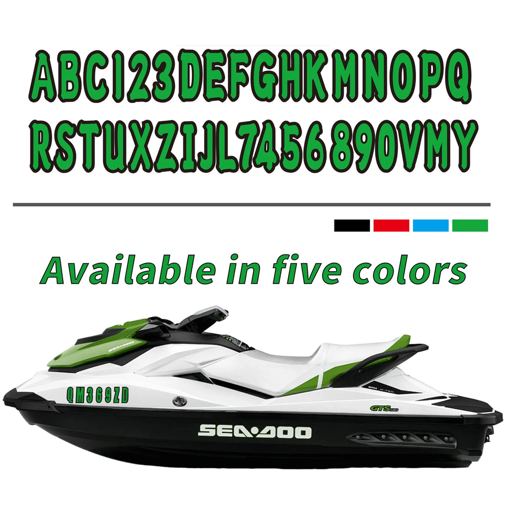 Set of 4 Personalized Boat Registration Decals A-Z & 0-9 Green