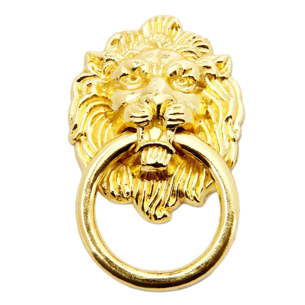 2Pcs Antique Golden Lion Head Door Pull Handle for Cabinet Drawer