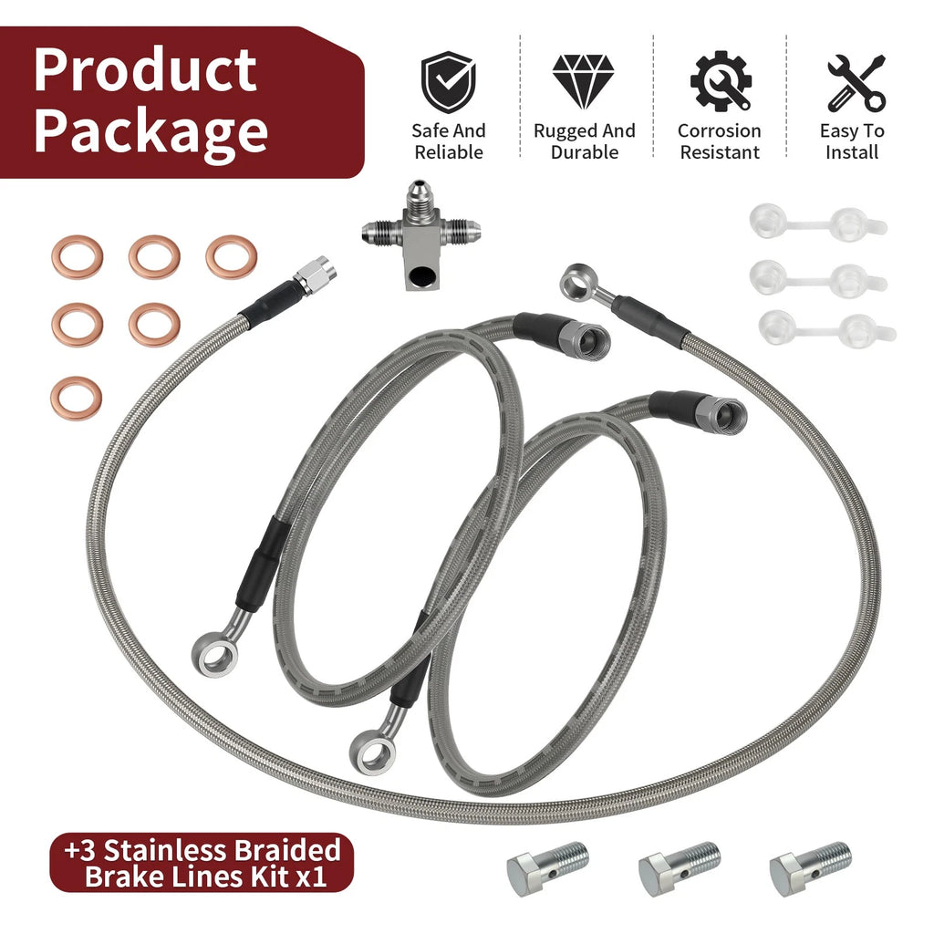 3 Front Brake Hose Lines Kit for Suzuki Quadsport Z400 LTZ400 LTZ400Z (2003–2008)
