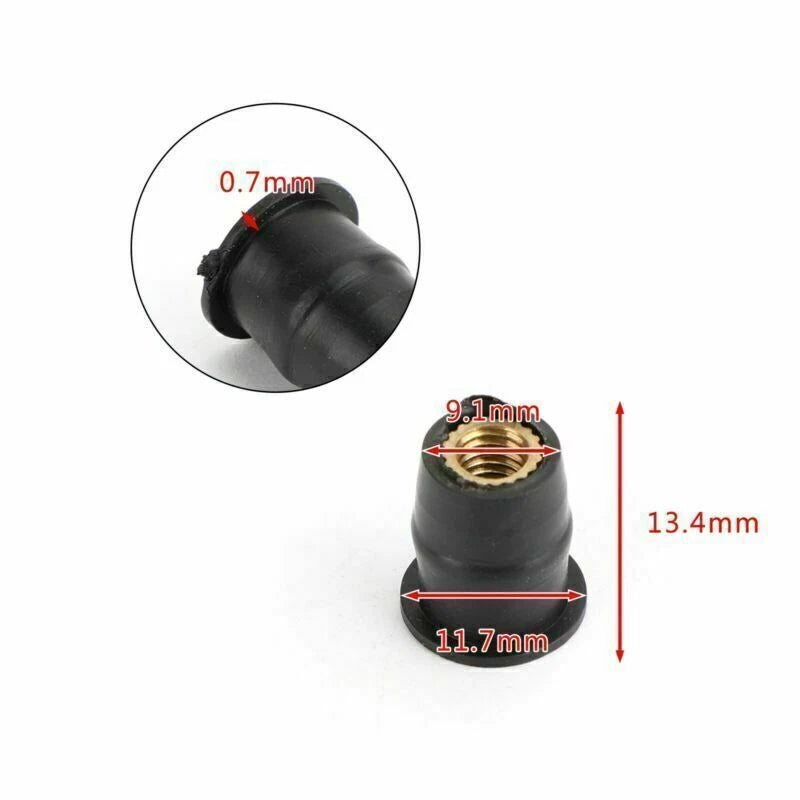 50x Rubber Well Nut 10-32 M5 for Windscreen & Fairing (3/8 Wellnuts)
