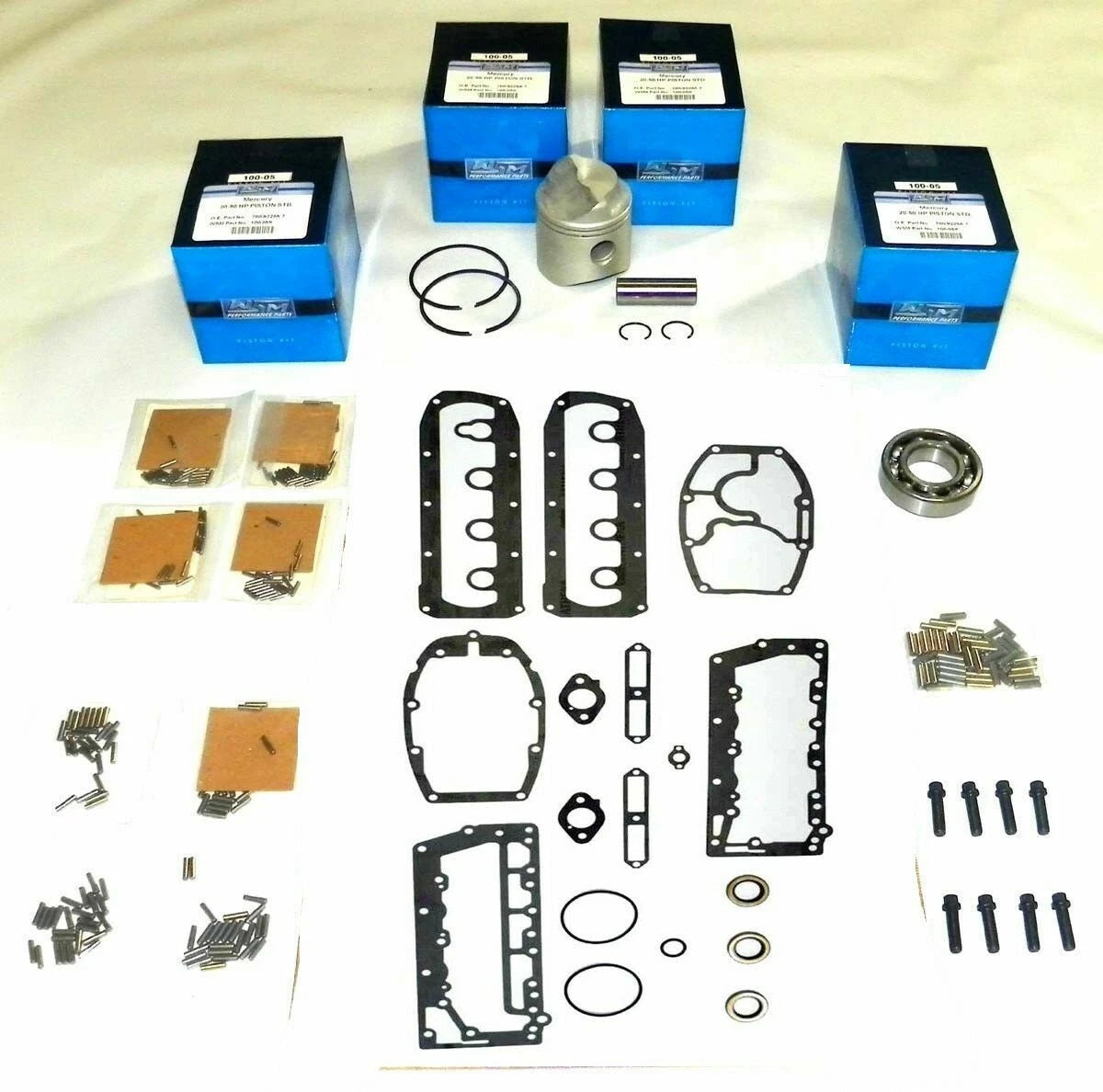 Rebuild Kit for Mercury 75-85 Hp 4 Cyl Cross Flow Power Head (1975–1985) - STD Size 100-15-20