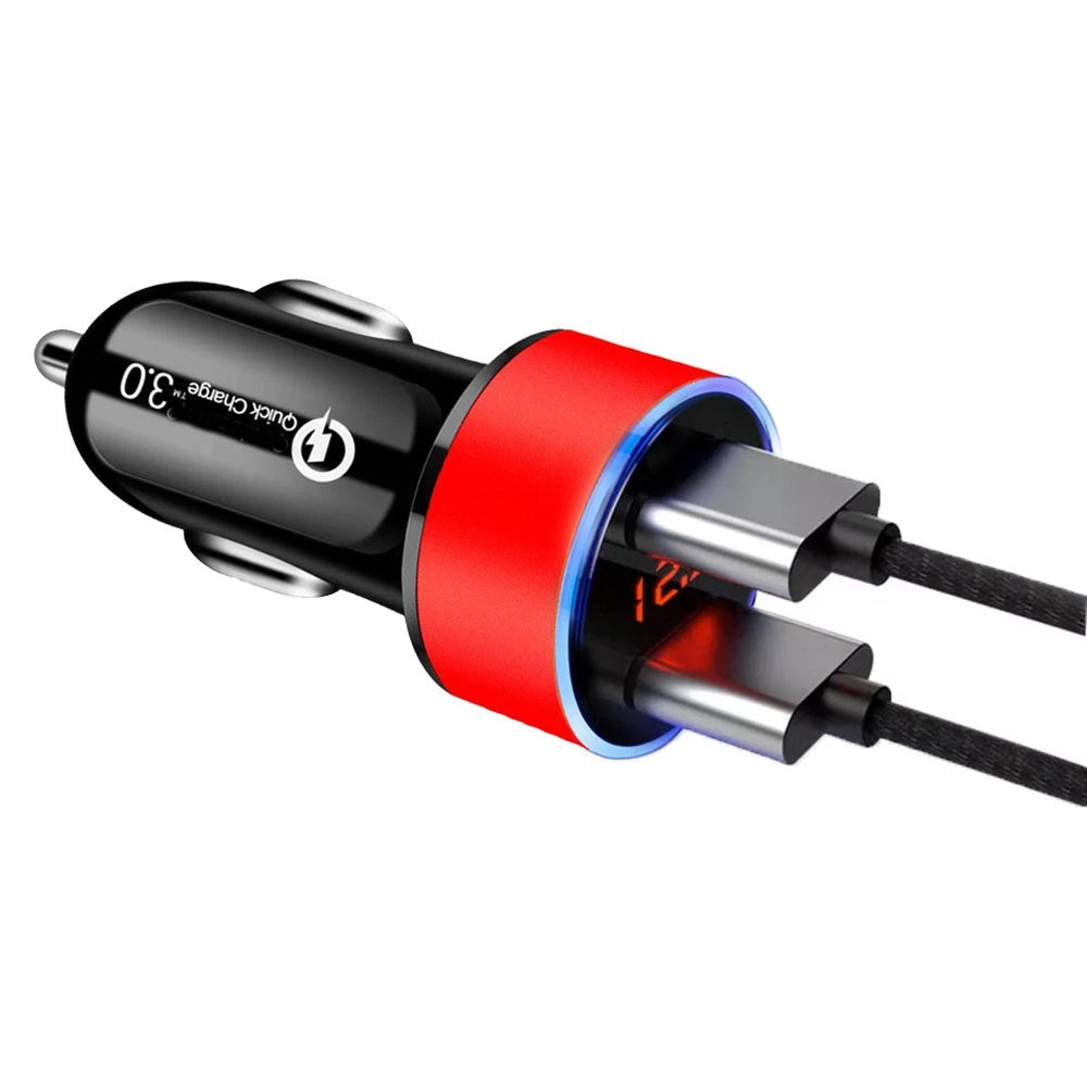 Dual USB Fast Charger Cigarette Lighter Socket with LED Display QC3.0 for Cars