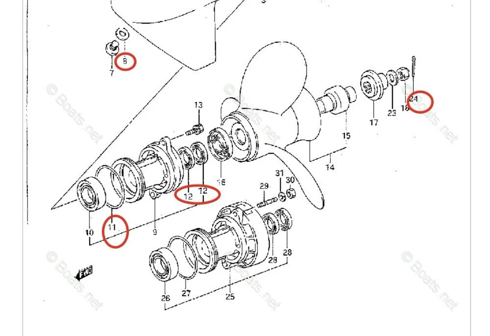 Lower Unit Seal Kit for Suzuki DT8 DT9.9 (8HP 9.9HP) 09282-16003 09204-02004