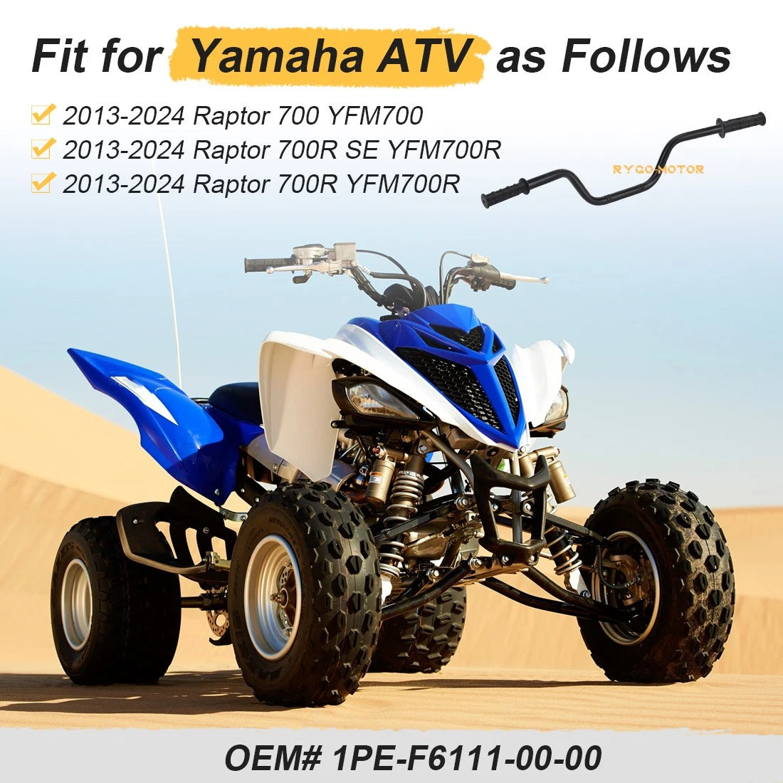 Heavy Duty Handlebar & Grip for Yamaha Raptor 700 YFM700 YFM700R (2013–2024)