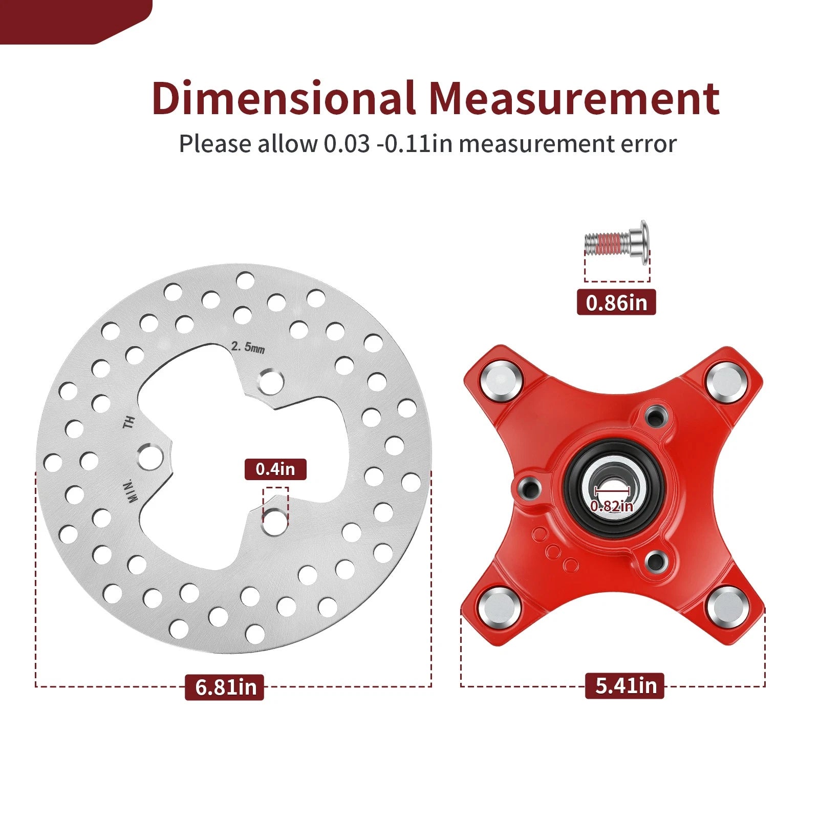 Front Left or Right Red Wheel Hub w/ Brake Disc for Honda Sportrax 250 (2001–2008)