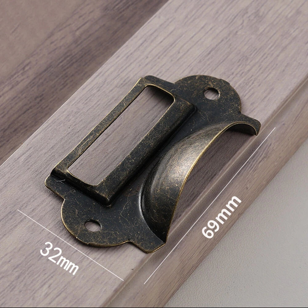Set of 6 Drawer Cabinet Frame Label Tag Shell Pull Handles