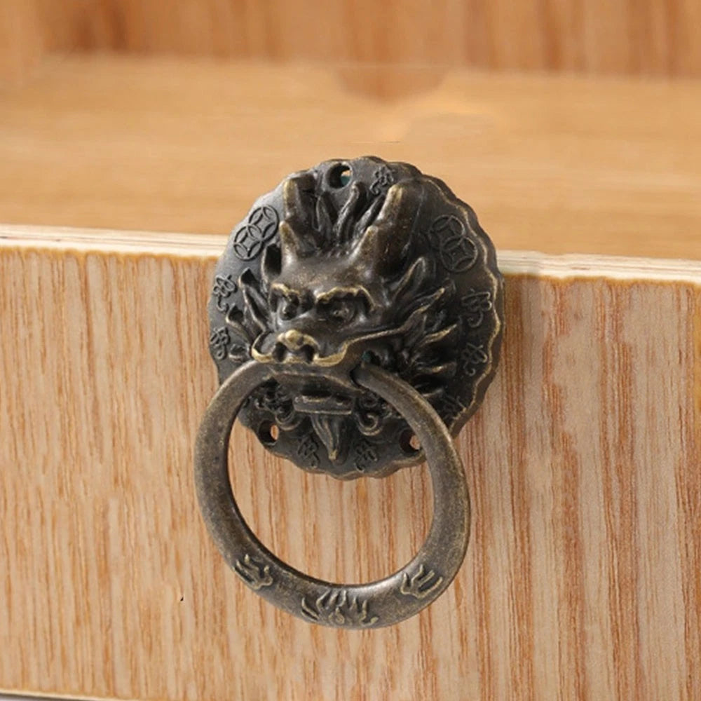 Set of 4 Antique Bronze Dragon Head Cabinet Knobs for Furniture