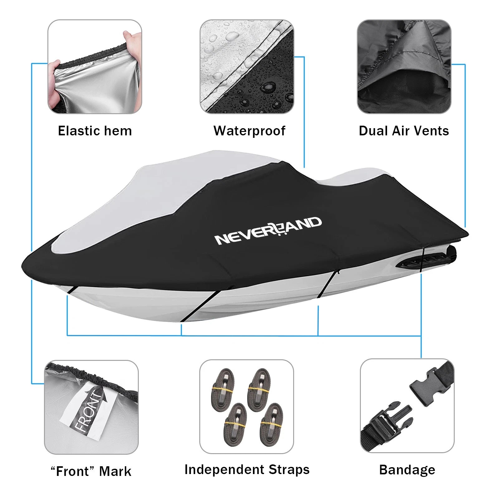 Trailerable Jet Ski Cover for Seadoo Yamaha Kawasaki (135"-145")