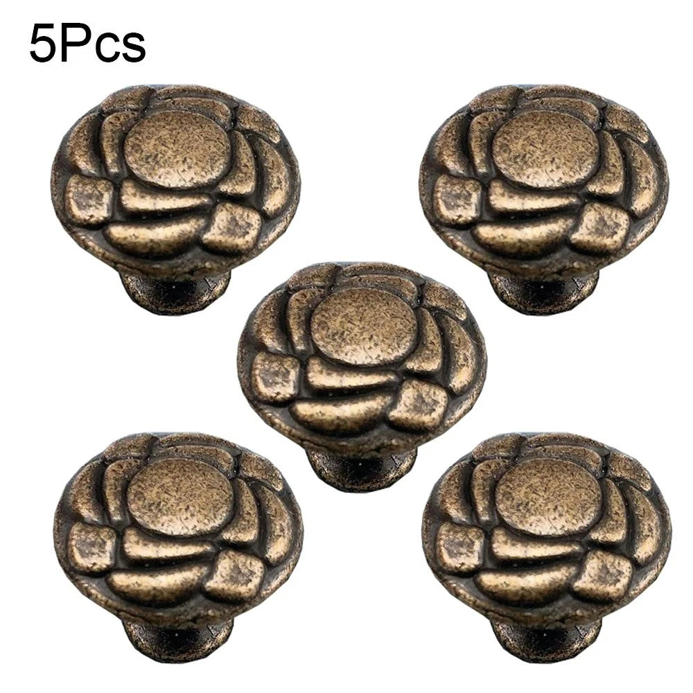Set of 5 Antique Flower Pull Handles for Cabinets and Drawers