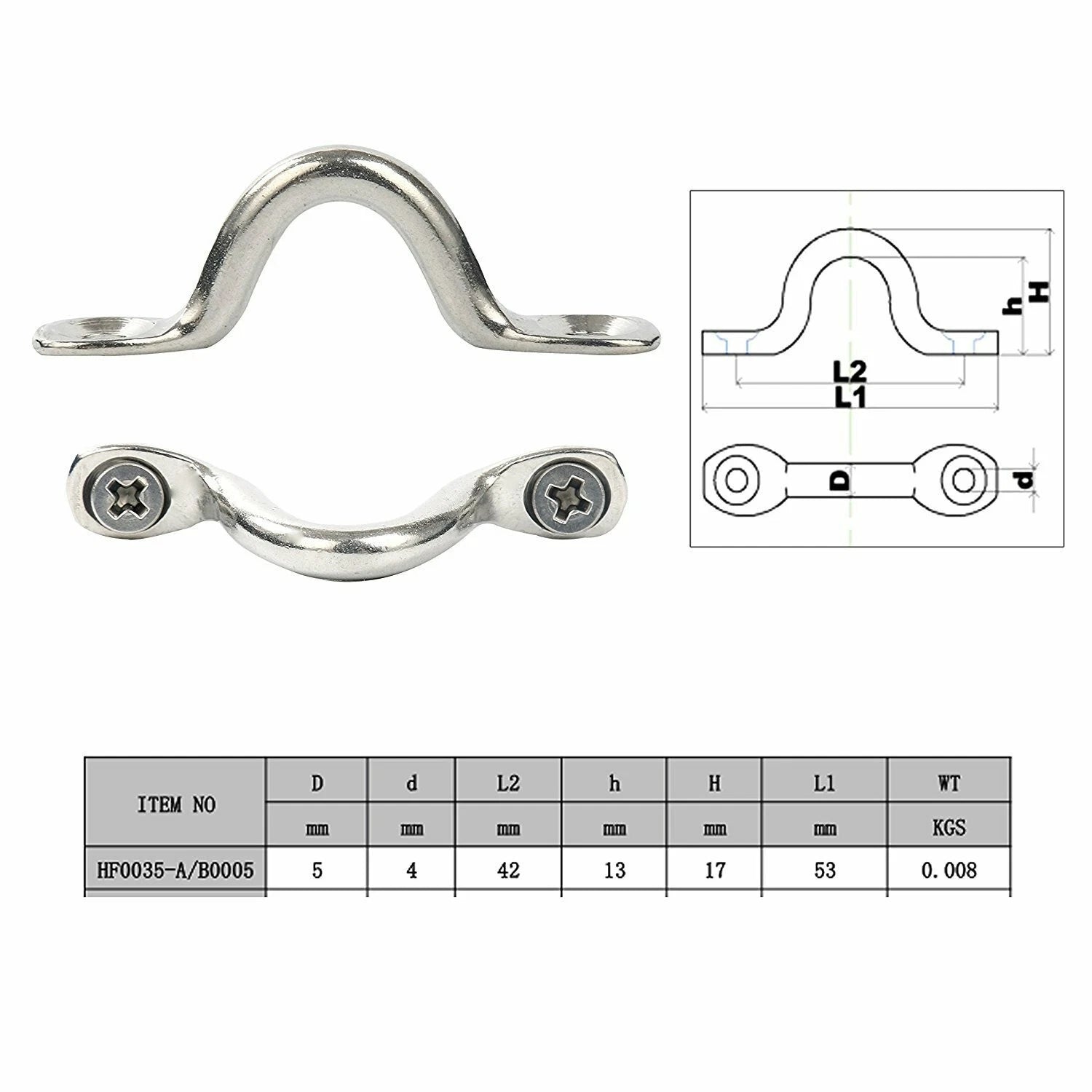 6 Pack Stainless Bimini Boat Top Pad Eye Tie Down Straps for Kayak (N/A)